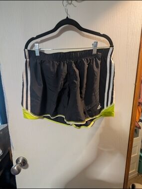 Adidas Black Athletic Shorts with Lime Trim